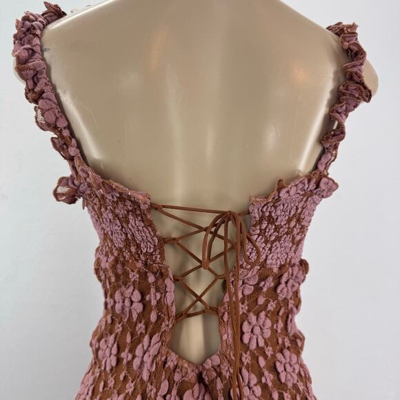 NEW FREE PEOPLE Lucinda Floral Lace Midi Dress Stretchy sz M Coquette Romantic - Picture 6 of 12